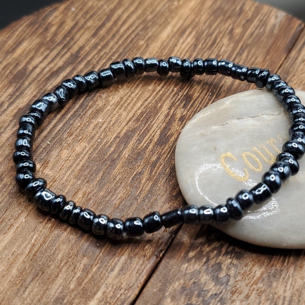 B2733 metallic black seed beaded midnight bracelet